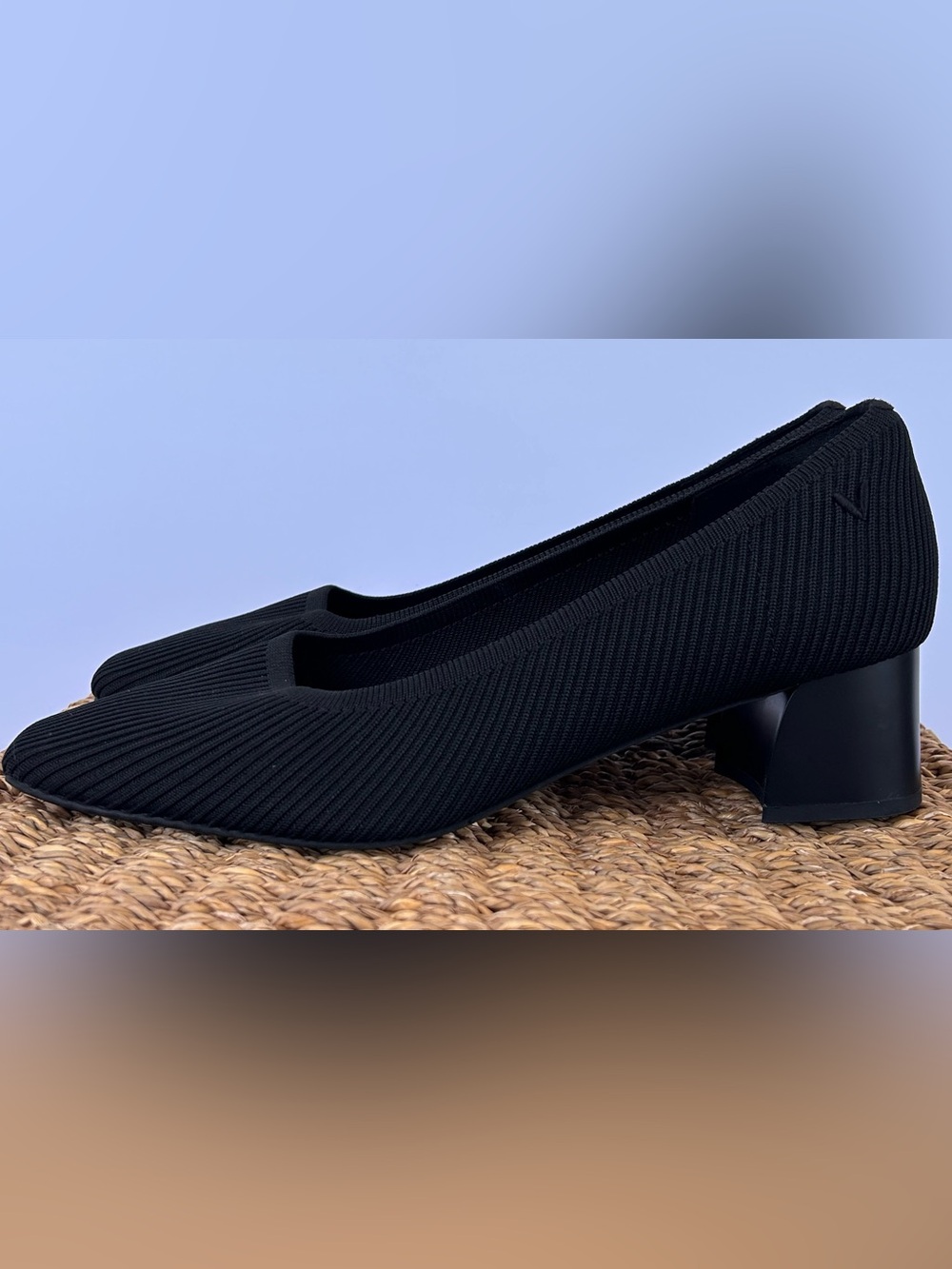 Vivaia Women’s Megan Square-Toe Chunky Heel Black Knit Upper Size 41.5 (10.5)